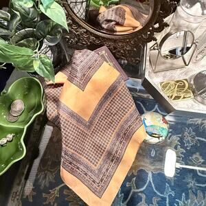 Vintage Hand-Hemmed Silk Scarf - Champagne & Navy Geometric Foulard - 25" Square